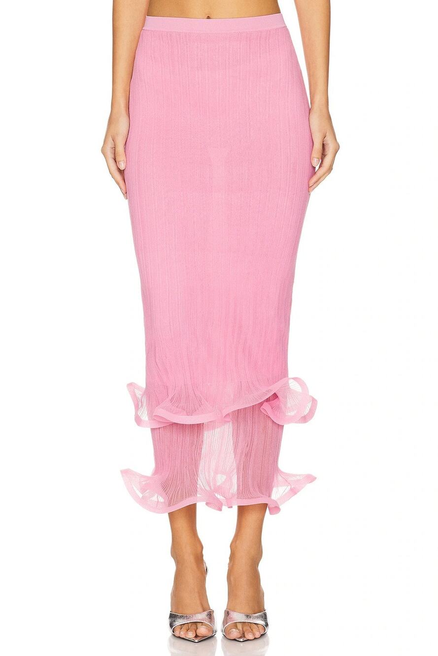 Simkhai Kelso Knit Midi Skirt Gauze Ruffle Hem Romantic Fall Evening Going Out S